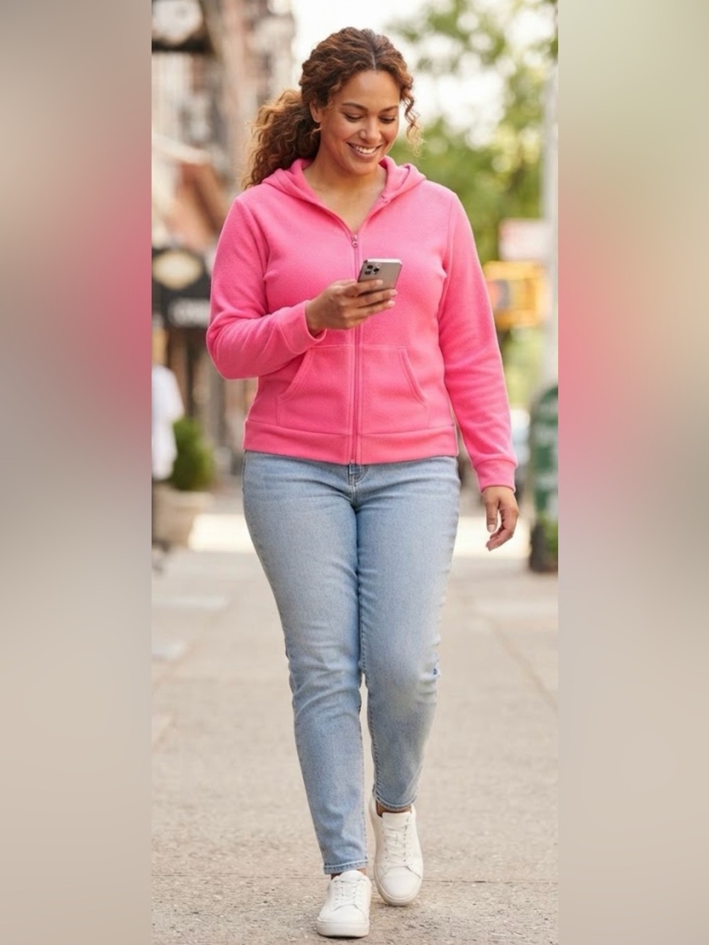 Bobbie Brooks Hot Pink Full Zip Hoodie Sweatshirt Size XL
